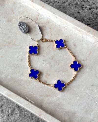 Van Cleef & Arpels Blue Agate Vintage Alahambra 18k Yellow Gold Bracelet