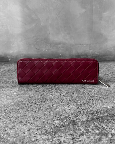 Bottega Veneta Burgundy Pencil Zip Case Intreciattto Leather & Silver Hardware