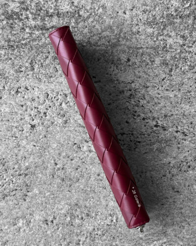 Bottega Veneta Burgundy Pencil Zip Case Intreciattto Leather & Silver Hardware