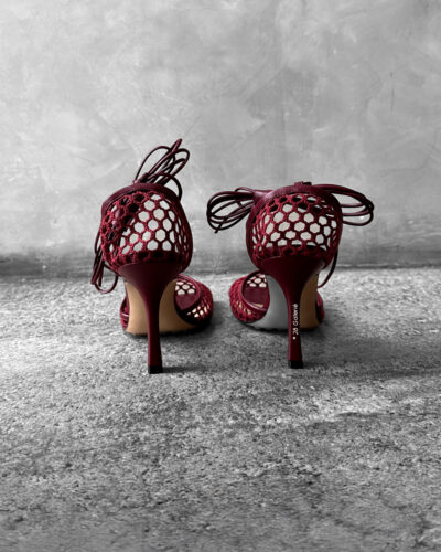 Bottega Veneta Burgundy Stretch Mesh Lace-up Sandals
