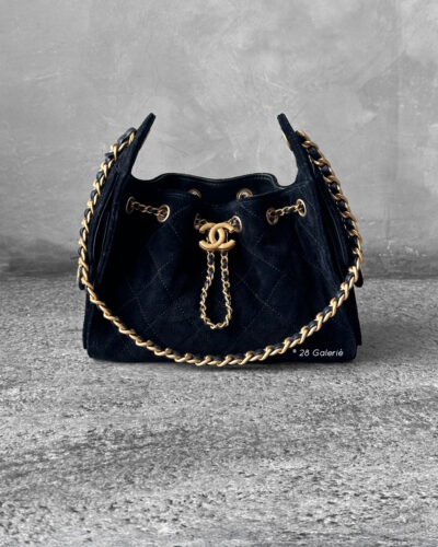 Chanel Mini C25 BLack Suede & Aged Gold Hardware