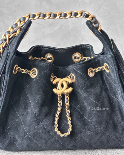 Chanel Mini C25 BLack Suede & Aged Gold Hardware