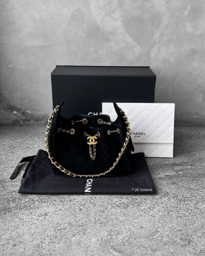 Chanel Mini C25 BLack Suede & Aged Gold Hardware