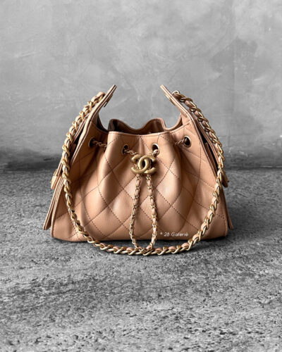 Chanel Mini C25 Beige Grained Calfskin and Aged Gold Hardware
