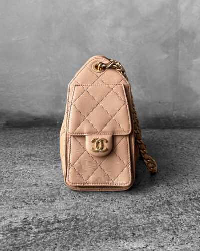 Chanel Mini C25 Beige Grained Calfskin and Aged Gold Hardware