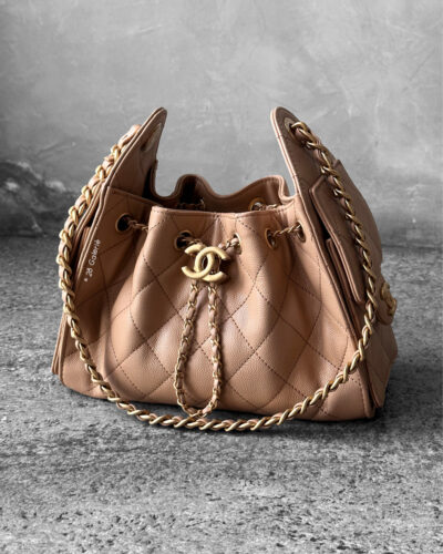 Chanel Mini C25 Beige Grained Calfskin and Aged Gold Hardware
