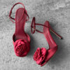 Gambattista Valli Red Satin Heeled Sandals with Flower