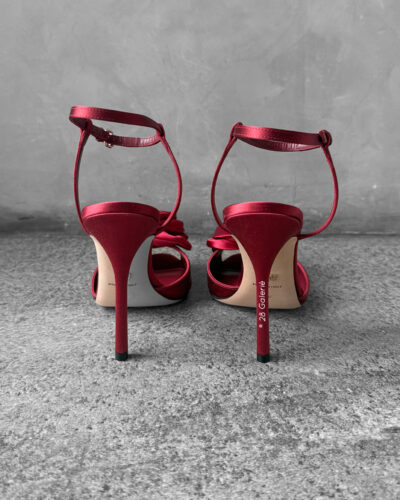 Gambattista Valli Red Satin Heeled Sandals with Flower