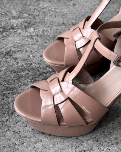 Saint Laurent Dark Pink Tribute Platform Sandals in Patent Leather