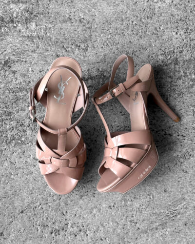 Saint Laurent Dark Pink Tribute Platform Sandals in Patent Leather