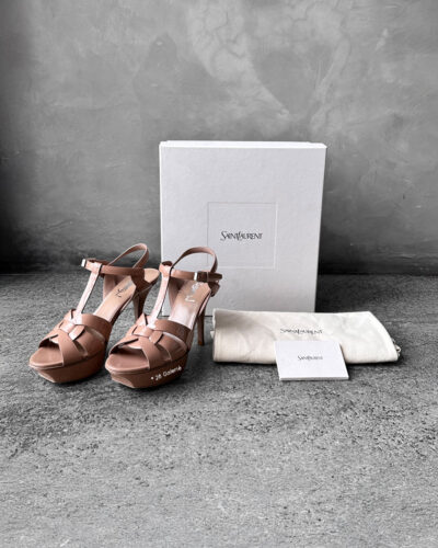 Saint Laurent Dark Pink Tribute Platform Sandals in Patent Leather