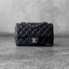 Chanel Black Mini Rectangular Flap in Lambskin Leather and Silver Hardware