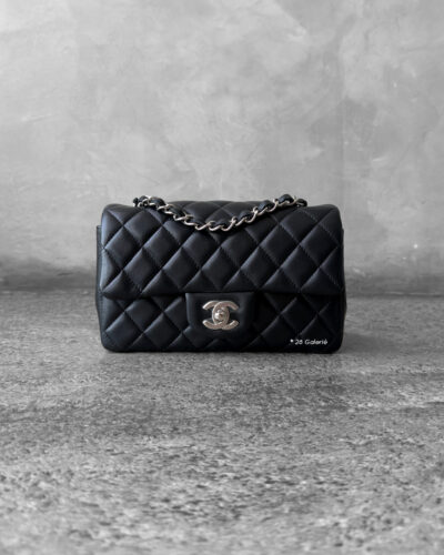Chanel Black Mini Rectangular Flap in Lambskin Leather and Silver Hardware