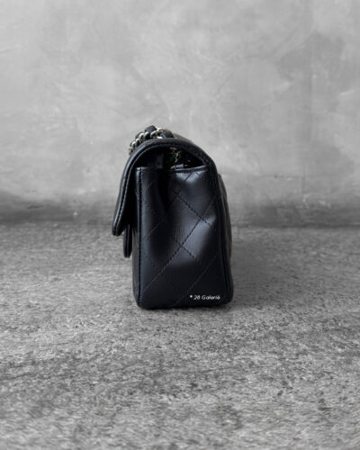 Chanel Black Mini Rectangular Flap in Lambskin Leather and Silver Hardware