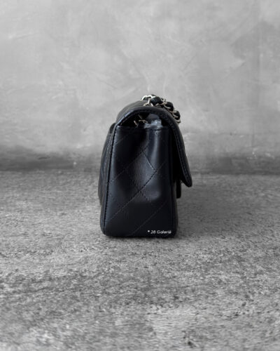 Chanel Black Mini Rectangular Flap in Lambskin Leather and Silver Hardware