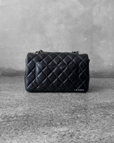 Chanel Black Mini Rectangular Flap in Lambskin Leather and Silver Hardware