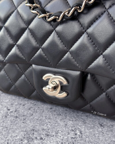 Chanel Black Mini Rectangular Flap in Lambskin Leather and Silver Hardware