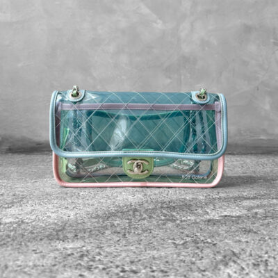 Chanel Blue/Green/Pink Coco Splash Medium Flap in Transparent Quilted PVC and Silver Hardware