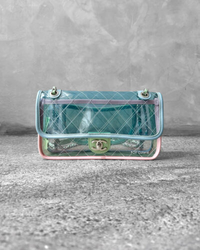 Chanel Blue/Green/Pink Coco Splash Medium Flap in Transparent Quilted PVC and Silver Hardware