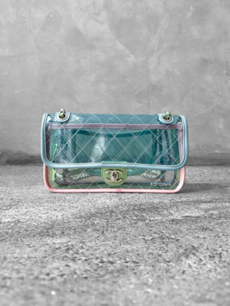 Chanel Blue/Green/Pink Coco Splash Medium Flap in Transparent Quilted PVC and Silver Hardware