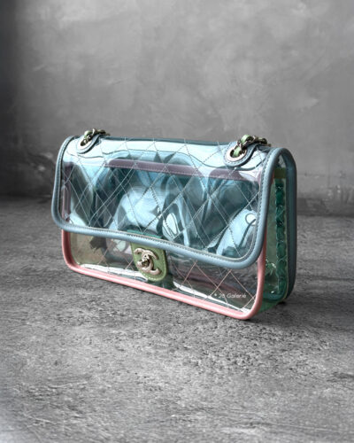 Chanel Blue/Green/Pink Coco Splash Medium Flap in Transparent Quilted PVC and Silver Hardware