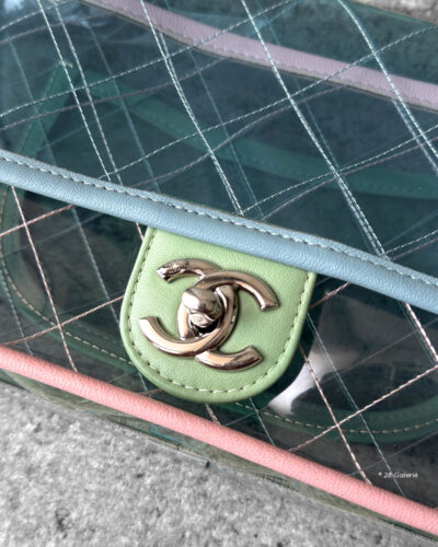 Chanel Blue/Green/Pink Coco Splash Medium Flap in Transparent Quilted PVC and Silver Hardware