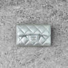 Chanel Metallic Silver Classic Flap Card Holder in Caviar Leather & Silver Hardware