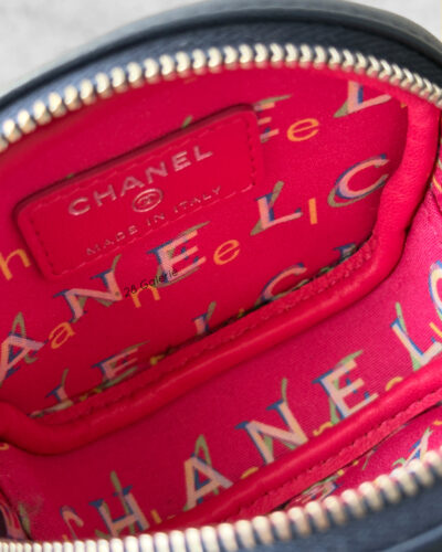 Chanel navy blue coin purse, round zippy coin purse, lambskin leather wallet, silver hardware coin purse, luxury coin purse Chanel, designer coin purse