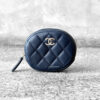 Chanel navy blue coin purse, round zippy coin purse, lambskin leather wallet, silver hardware coin purse, luxury coin purse Chanel, designer coin purse
