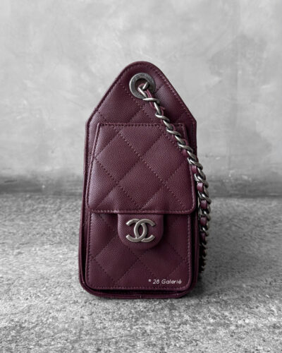 Chanel Burgundy Mini C25 in Grained Caviar Leather and Aged Silver Hardware