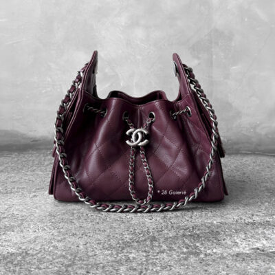 Chanel Burgundy Mini C25 in Grained Caviar Leather and Aged Silver Hardware
