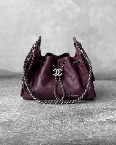 Chanel Burgundy Mini C25 in Grained Caviar Leather and Aged Silver Hardware