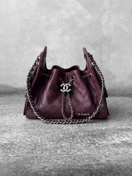 Chanel Burgundy Mini C25 in Grained Caviar Leather and Aged Silver Hardware