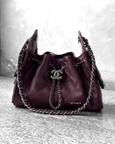 Chanel Burgundy Mini C25 in Grained Caviar Leather and Aged Silver Hardware
