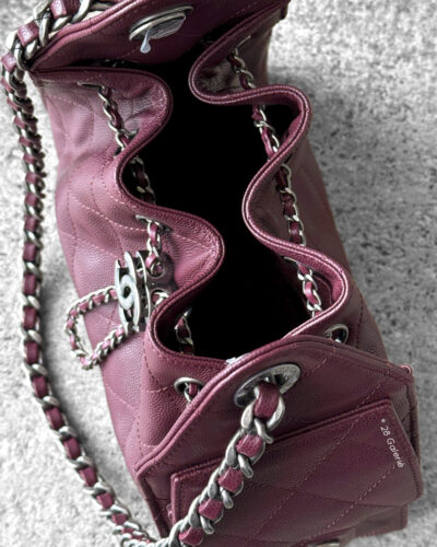 Chanel Burgundy Mini C25 in Grained Caviar Leather and Aged Silver Hardware