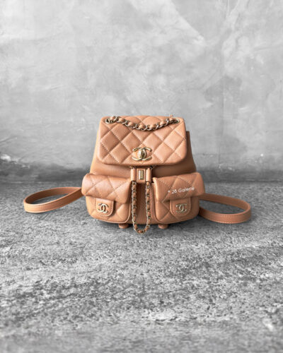 Chanel Small Caramel Duma Backpack in Caviar Leather and Gold Hardware