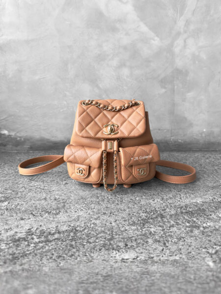 Chanel Small Caramel Duma Backpack in Caviar Leather and Gold Hardware