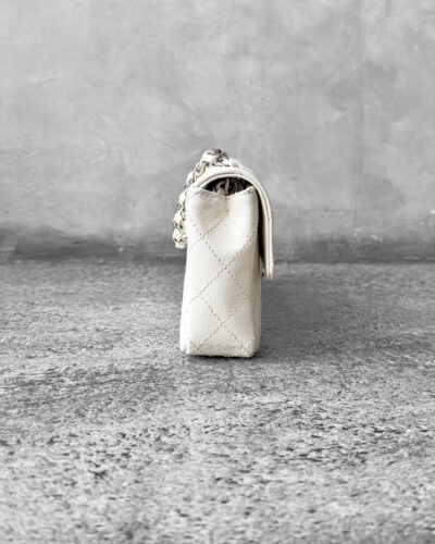 Chanel Vintage Ivory East West Flap in Caviar Leather and Silver Hardware