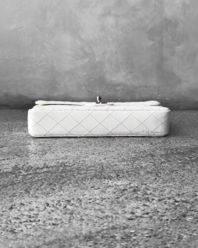 Chanel Vintage Ivory East West Flap in Caviar Leather and Silver Hardware