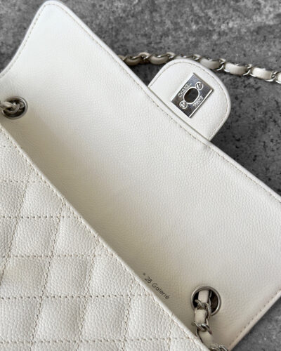 Chanel Vintage Ivory East West Flap in Caviar Leather and Silver Hardware
