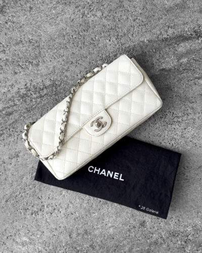 Chanel Vintage Ivory East West Flap in Caviar Leather and Silver Hardware