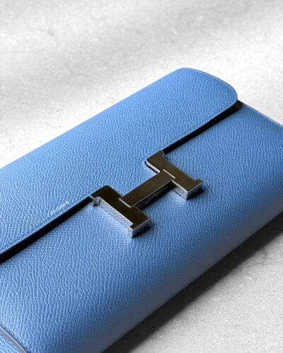Hermes Blue Constance To Go Wallet in Epsom Leather and Palladium Hardware