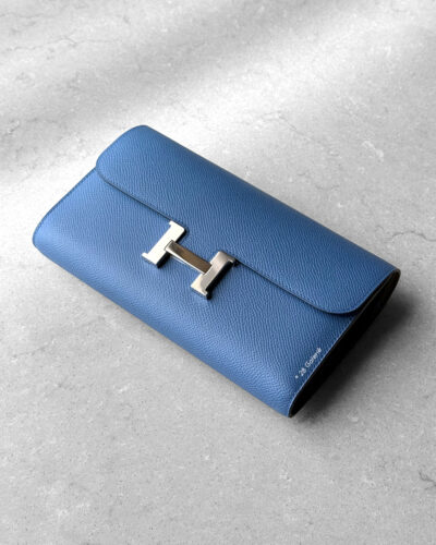 Hermes Blue Constance To Go Wallet in Epsom Leather and Palladium Hardware