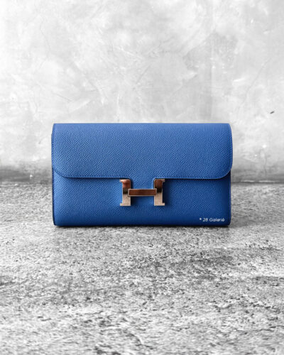 Hermes Blue Constance To Go Wallet in Epsom Leather and Palladium Hardware