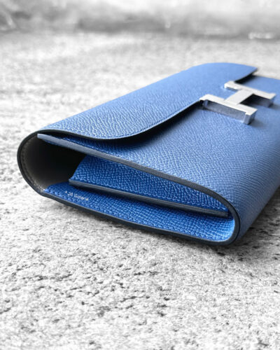 Hermes Blue Constance To Go Wallet in Epsom Leather and Palladium Hardware