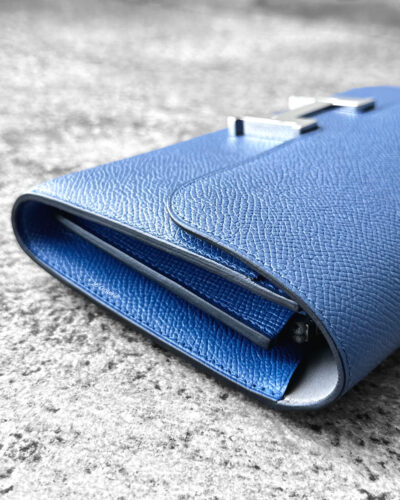 Hermes Blue Constance To Go Wallet in Epsom Leather and Palladium Hardware