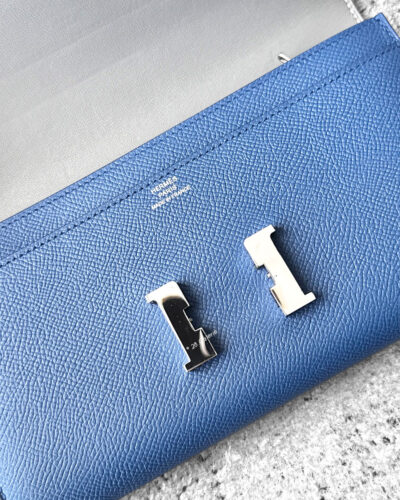 Hermes Blue Constance To Go Wallet in Epsom Leather and Palladium Hardware