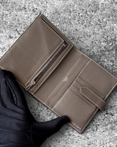 Hermes Etoupe Bearn Compact Wallet in Palladium Hardware