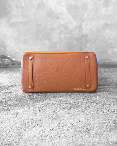 Hermes Limited Edition Arlequin Birkin 35 in Orange/Sanguine/Gold/Bleu Hydra/Bleu lin/Étain in Clemence leather & Palladium Hardware