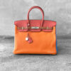 Hermes Limited Edition Arlequin Birkin 35 in Orange/Sanguine/Gold/Bleu Hydra/Bleu lin/Étain in Clemence leather & Palladium Hardware